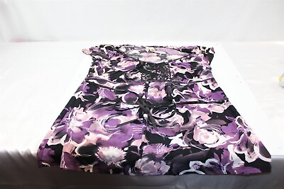 #ad Blouse Cap Sleeve Purple Floral Watercolor Pattern With Lace SZ Medium Women#x27;s