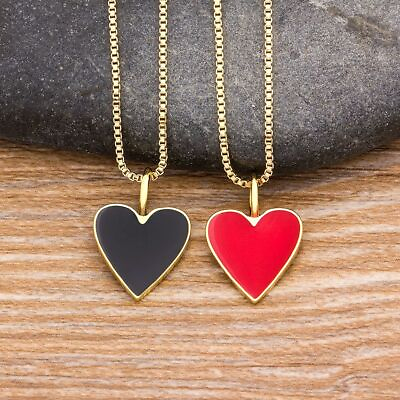 #ad Black Red Heart Necklace Gold Color Chain Cubic Zircon Pendant Women Necklaces