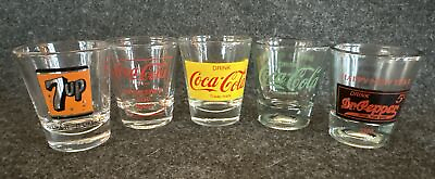 #ad Vintage MCM Shot Glass Lot of 5 Glasses: Coca Cola Dr. Pepper 7up Very Nice