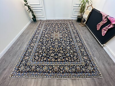 #ad Oversize Persian Living Room Antique Oriental Nain Blue Rug 9.4x13.3 ft