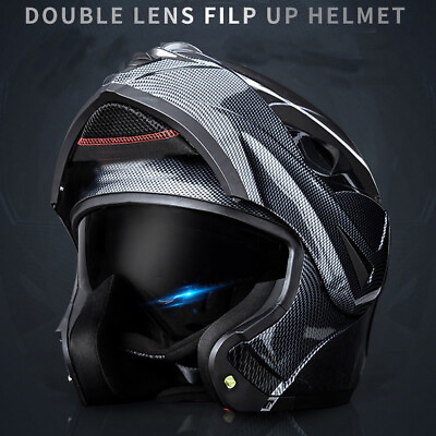 #ad Full Face Motorcycle Helmets Double Lens Flip Up Helmet Racing Moto Helmet
