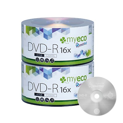 #ad 100 Pack MyEco DVD R DVDR 16X 4.7GB Economy Branded Logo Blank Recordable Disc