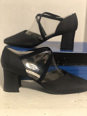#ad Madeline Stuart Blue Luskin Square Toe 2.5quot; Heels Pumps Fabric Shoes 6.5M B