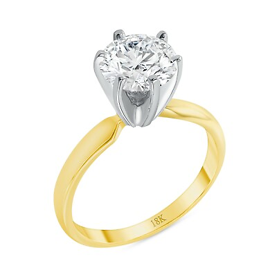 #ad 2 Ct Round Cut Solid 18K Yellow Gold Solitaire Engagement Wedding Promise Ring