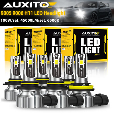 #ad AUXITO 9005 9006 H11 LED Combo Headlight High Low Beam Bulb White Fog Light Kit
