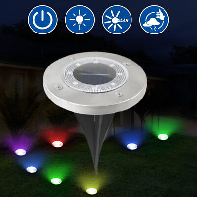 #ad 8 LED Solar Ground Lights Yard Garden Pathway Outdoor Disk Lights Color Changing