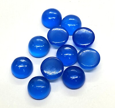 #ad Blue Chalcedony Round Flat Back AAA Natural Loose Gemstone For Making Jewelry