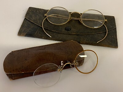 #ad Lot of Two Antique Eyeglasses with Cases One Marked 1 10 12K Gold Filled