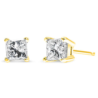 #ad .40 Ctw Colorless Diamond Princess 14K Yellow Gold Square Solitaire Stud Earring $507.00