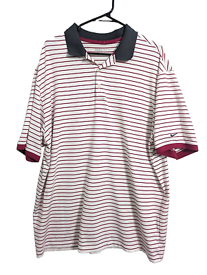 #ad Nike Golf Mens XL Polo shirt pink gray perfomance dri fit striped short sleeves