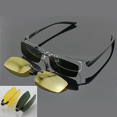 #ad Magnetic Polarized Clip on half rim Eyeglasses Frame Night Driving sunglasses Rx