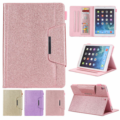 #ad Luxury Bling Folio Leather Wallet Stand Magnetic Smart Case Cover For iPad Model