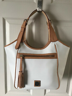 #ad Dooney Bourke Handbag Maddie White Saffiano Leather Shoulder Tassel Hobo New