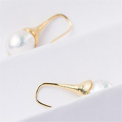 #ad 12 13mm White Pearl Earrings 18K Gold Ear Drop Dangle Natural Party