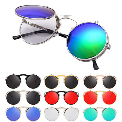 #ad Round Steampunk Sunglasses Flip up Lens Retro Metal Frame for Women Men