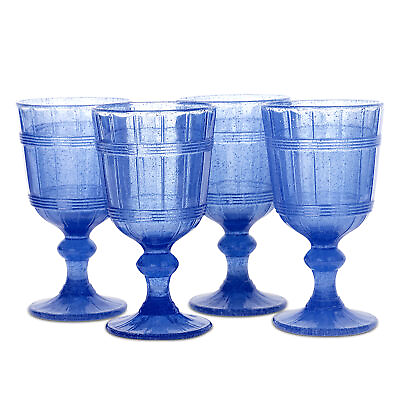 #ad American Atelier Vintage Blue Bubbles Wine Glasses Set of 4 11 oz Blue