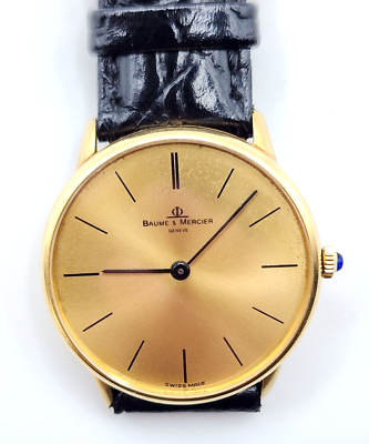 #ad Baume Mercier Geneve 18kt Yellow Gold Watch Vintage 33mm Wristwatch