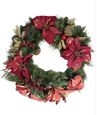 #ad Poinsettia Christmas Artificial Wreath 21” Diameter