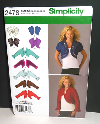 #ad Simplicity Sewing Pattern 2478 Bolero Jacket Shrug Size 16 18 20 22 24 Uncut