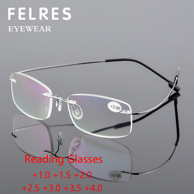 #ad Men Rimless Square Memory Titanium Alloy Reading Glasses Fashion HD Glasses New