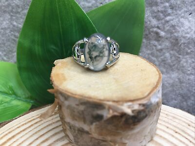 #ad Authentic Moss Agate Ring 925 Silver Plated Handmade Free Ship Size 7 New 6464