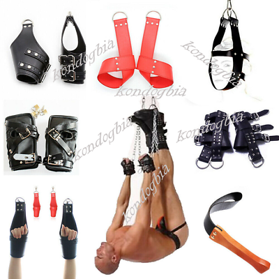 #ad Pu Leather Handcuffs Head Harness Wrist Cuff Hanging Constraint Suspension