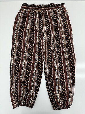 #ad Womens Brown Black Striped Elastic Waist Pants Size 5XL