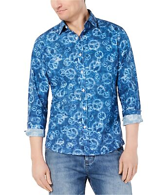 #ad Michael Kors Mens Peace Button Up Shirt Blue Medium