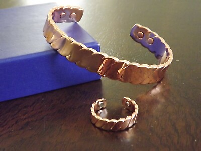 #ad Solid Copper Magnetic Bracelet amp; Ring Set Twisted Arthritis Men Women Cuff
