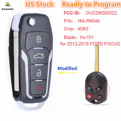 #ad Upgraded FLIP KEY REMOTE for 2012 2018 FORD FOCUS KEYLESS ENTRY ALARM FOB