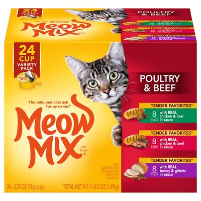 #ad Meow Mix Tender Favorites Poultry amp; Beef Variety Pack Wet Cat Food 24 Cups ✅