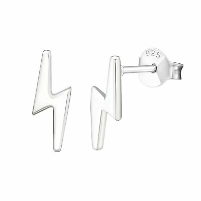 #ad Simple Plain 925 Sterling Silver Lighting Bolt Ear Studs Earrings