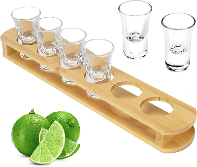 #ad 1 Oz Shot Glasses with Holder Shot Glass Set in Bamboo Wooden Shot Tray Damp;Z 6