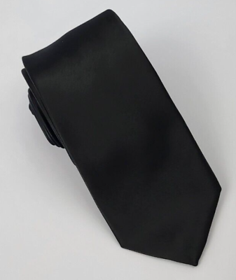 #ad Alfani Polyester Tie Black Solid Men Necktie Skinny 56.5 x 2.5