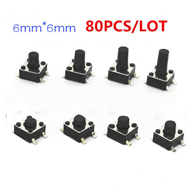 #ad 80pcs 6x6x6 mm ON OFF Touch Button Micro Switch Assorted KIT SMD 4 Pin 6*6*5