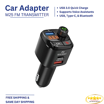 #ad M25 Bluetooth Car FM Player FM Transmitter Modulator MP3 USB 18w Fast Charger QC $11.99
