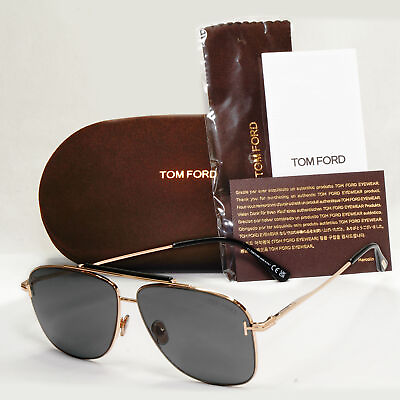 #ad Tom Ford Sunglasses Jaden Gold Grey Metal Pilot Square FT1017 TF 1017 28A