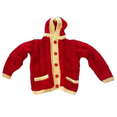 #ad Baby Toddler Size Hand Knit Winter Red and Cream Holiday Sweater