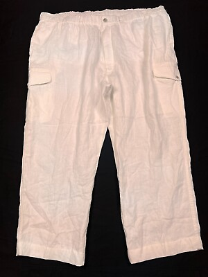 #ad Caribbean Joe Pants 100% Linen White Cargo Pants Hawaiian Vacation Men#x27;s 46X26
