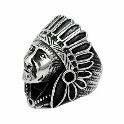 #ad Men Stainless Steel Fashion Indian Chief Head Biker Ring Size 7 8 9 10 11 12 13