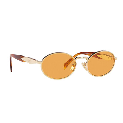 #ad Prada PR 65ZS ZVN02Z Pale Gold Metal Oval Sunglasses Orange Lens
