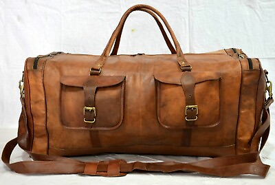 #ad New Real Leather Brown Weekend Travel Gym Overnight Luggage Duffle