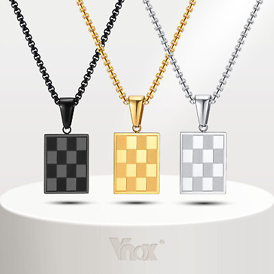 #ad Vnox Square Checkered Necklace Men Women StainlessSteel Checkerboard Tag Pendant