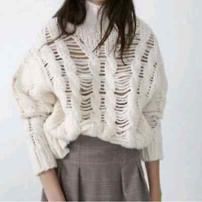 #ad Zara cream open chunky knit turtleneck sweater size large