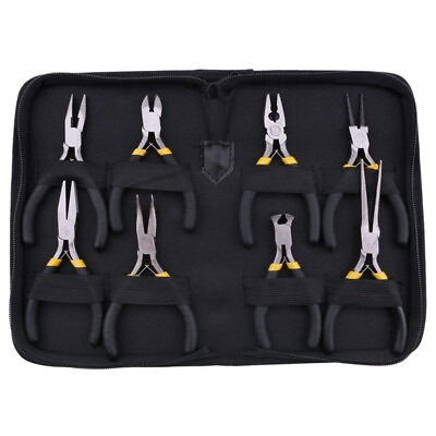 #ad 8PCs Pliers Set Long Nose with Teeth Flat Jaw Round Curve Needle Diagonal N
