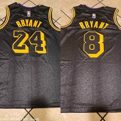 #ad 8 Front 24 Back Los Angeles Lakers Kobe Bryant Black Mamba MEN#x27;S Jersey