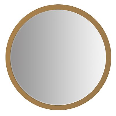 #ad 32 Inch Round Wooden Frame Floating Wall Beveled Mirror Brown