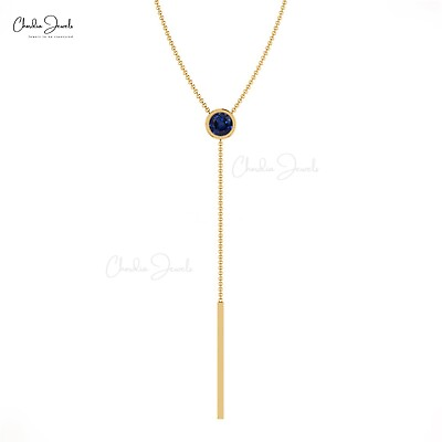 #ad Lariat Gemstone Necklace Natural Blue Sapphire Chain Necklace in 14k Solid Gold