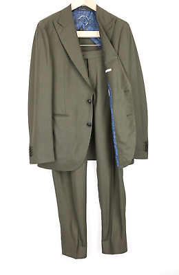 #ad SUITSUPPLY La Spalla Men Suit UK40R Green 2 Piece Formal Peak Slim Pure Wool