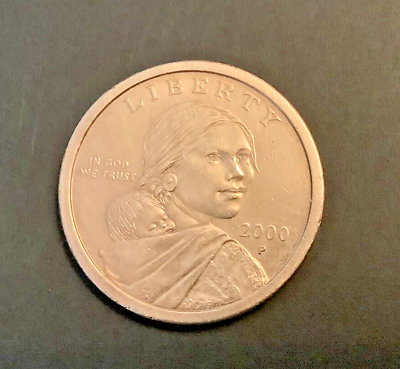 #ad 2000 P Sacagewea $1 US Coin Gold Color Vintage Beautiful Shiny Condition